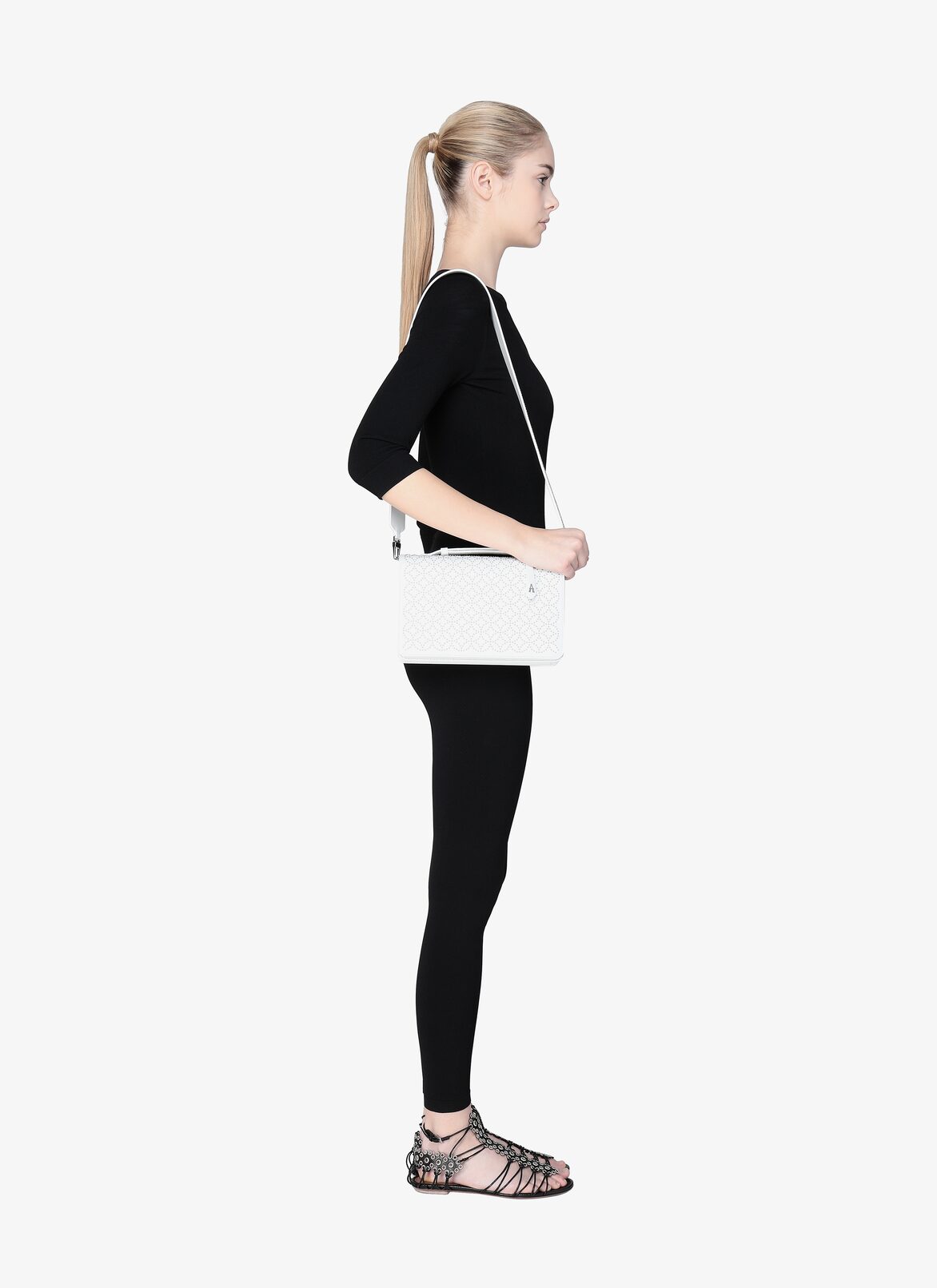 FRANCA MEDIUM CUIR LUX CLOU ARABESQUE BLANC OPTIQUE ALAÏA  FRANCA MEDIUM CUIR LUX CLOU ARABESQUE BLANC OPTIQUE BLANC